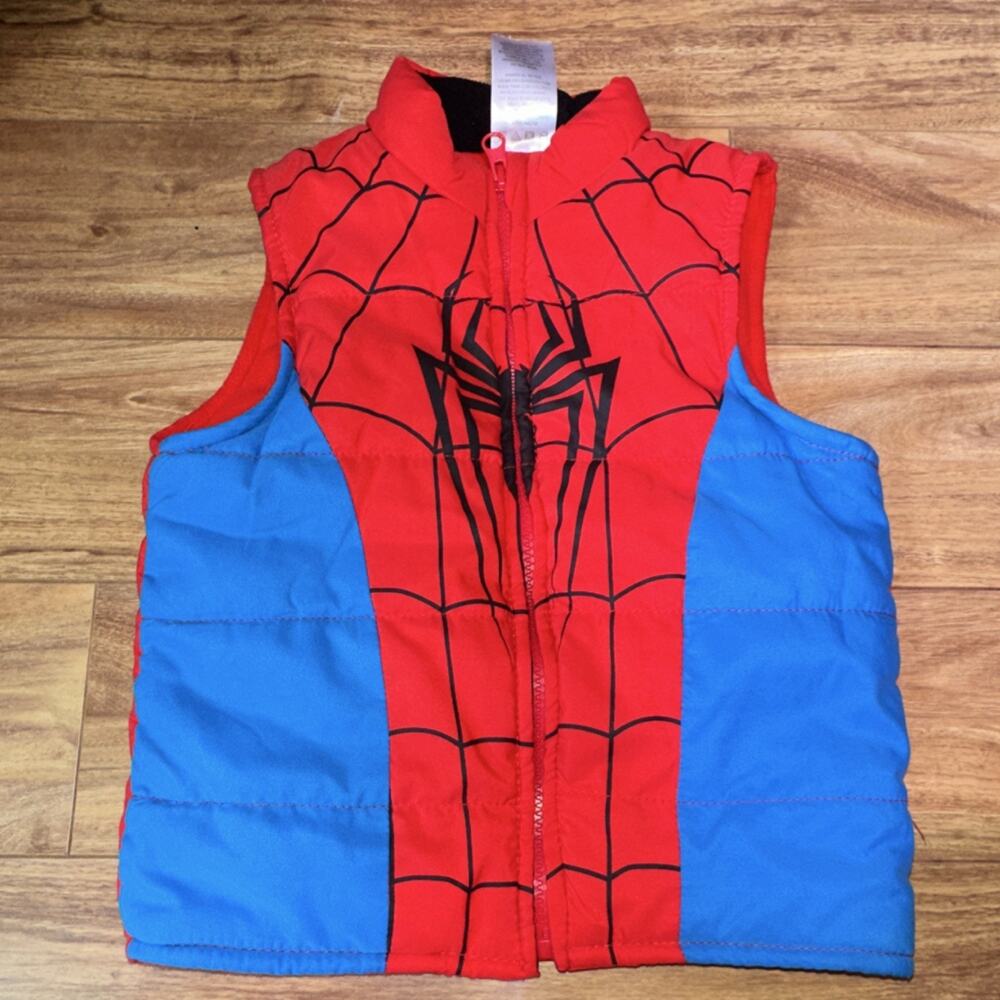 Marvel Spider-Man Boys Red Blue Puffer Vest Full Zip Insulated Size 4T